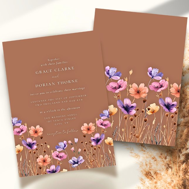 Invitation Mariage Fleur sauvage Mocha Terracotta Rustic Boho (Créateur téléchargé)