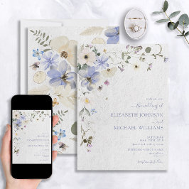 Invitation Mariage Fleur sauvage moderne à séché bleu