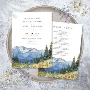 Invitation Mariage Fleur sauvage moderne Watercolor Mountain