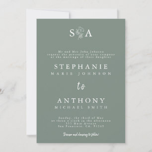 Invitation Mariage Fleur sauvage Monogram Sage Green
