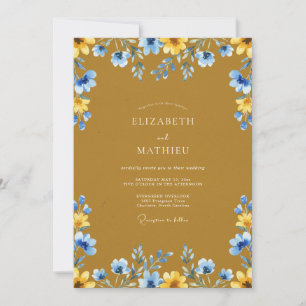 Invitation Mariage Fleur Sauvage Moutarde Azur