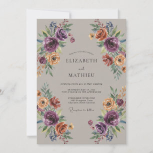 Invitation Mariage Fleur Sauvage Ocbre Prune
