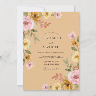 Invitation Mariage Fleur Sauvage Ocre Mauve