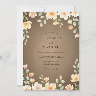 Invitation Mariage Fleur Sauvage Ocre Taupe