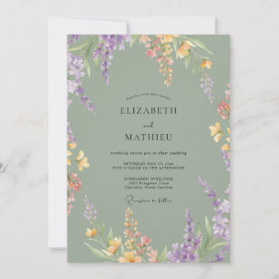 Invitation Mariage Fleur Sauvage Olive Dépoussiérée