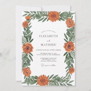 Invitation Mariage Fleur Sauvage Orange Brûlé Peint à la Main