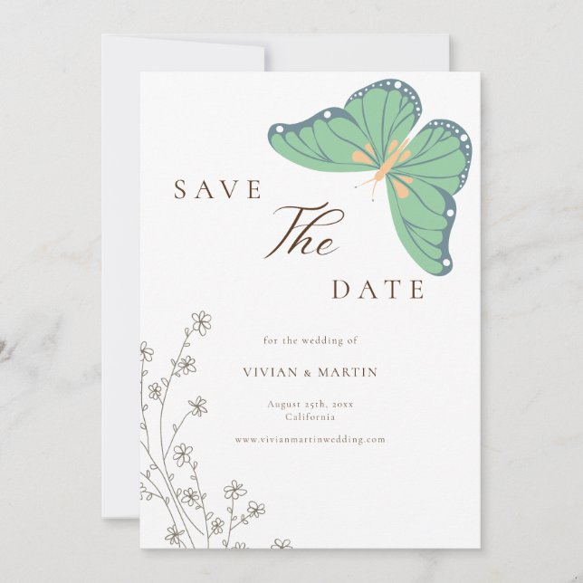 Invitation Mariage fleur sauvage & Papillon Enregistrer La Da (Devant)