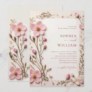Invitation Mariage Fleur sauvage Pastel Pink Blush Boho