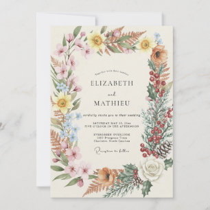 Invitation Mariage Fleur Sauvage Pêche Terracotta Poussiéreus