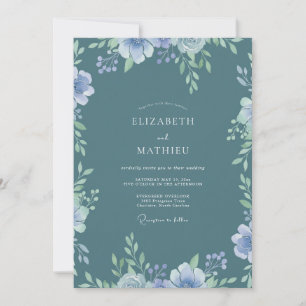 Invitation Mariage Fleur Sauvage Pervenche Acier