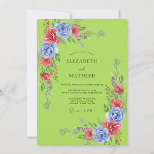 Invitation Mariage Fleur Sauvage Pervenche Lime