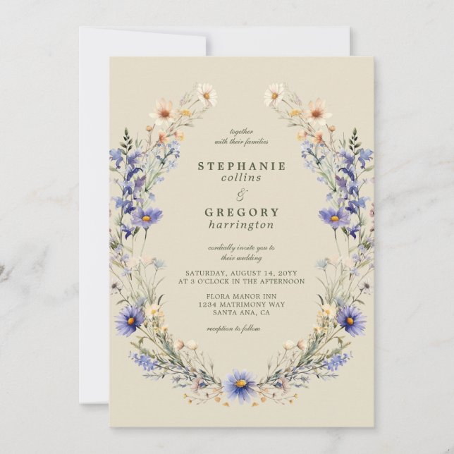 Invitation Mariage Fleur sauvage pourpre (Devant)