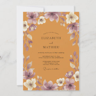 Invitation Mariage Fleur Sauvage Pourpre Moutarde Doré