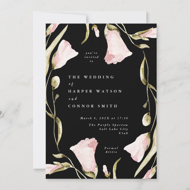 Invitation Mariage Fleur sauvage Premium Black Pampas Boho (Devant)