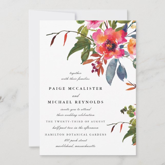 Invitation Mariage Fleur sauvage rose (Devant)
