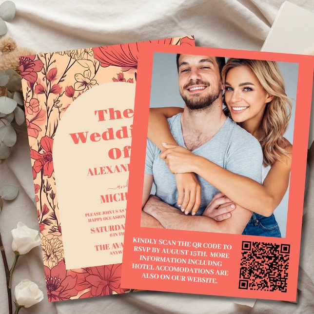 Invitation Mariage Fleur sauvage rose jaune rose (Créateur téléchargé)