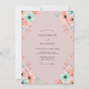 Invitation Mariage Fleur Sauvage Rose Pâle Menthe
