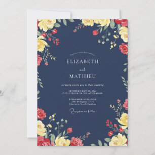 Invitation Mariage Fleur Sauvage Rouge de Minuit