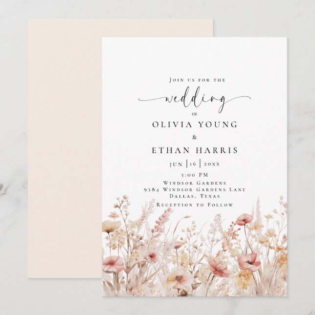 Invitation Mariage Fleur sauvage rougissant (Devant / Derrière)