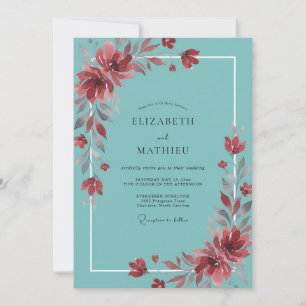Invitation Mariage Fleur Sauvage Rouille Turquoise