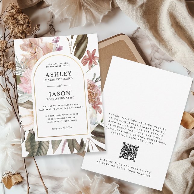 Invitation Mariage Fleur sauvage rustique Boho avec code QR (Créateur téléchargé)