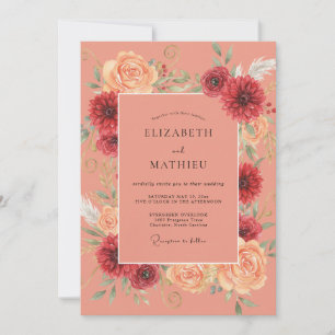 Invitation Mariage Fleur Sauvage Saumon Cramoisi