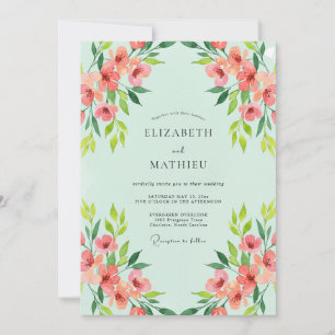 Invitation Mariage Fleur Sauvage Saumon Menthe