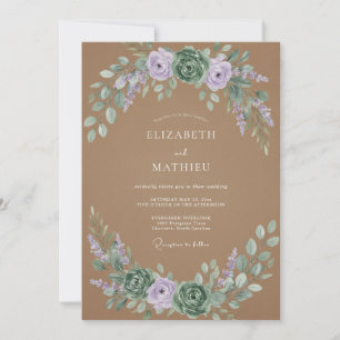 Invitation Mariage Fleur Sauvage Taupe Lavande