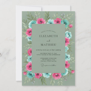 Invitation Mariage Fleur Sauvage Turquoise Fuchsia
