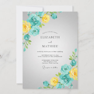 Invitation Mariage Fleur Turquoise Jaune Vintage