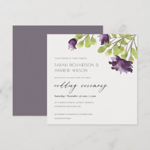 INVITATION MARIAGE FLEURAL À L'AQUARELLE BLEU VIOLET ÉLÉGANT