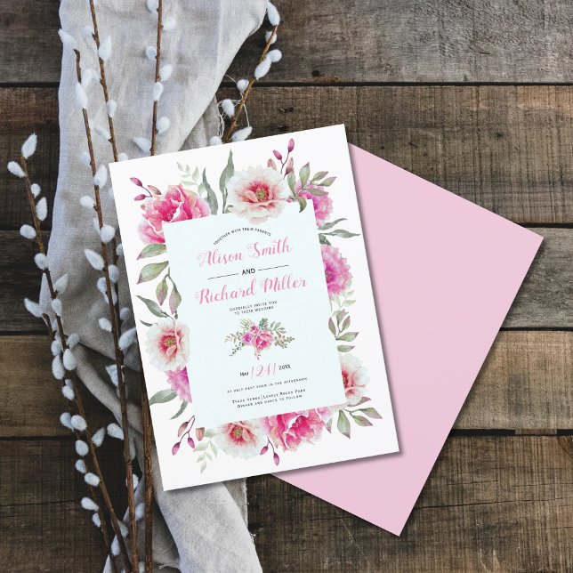 Invitation Mariage fleuri à cadre rose (Créateur téléchargé)