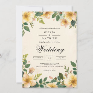 Invitation Mariage fleuri d'or