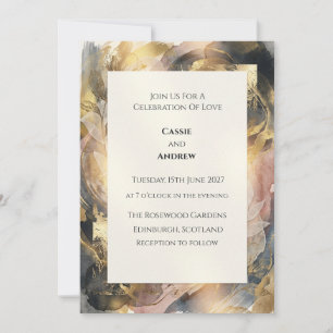 Invitation Mariage Fleurie Abstrait Rose Poussiéreuse Ambre O