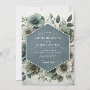 Invitation Mariage Fleurie Aquarelle Bleu Ardoise