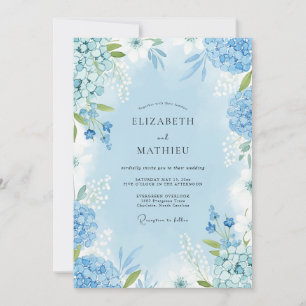 Invitation Mariage Fleurie Aquarelle Bleu Ciel