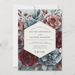 Invitation Mariage Fleurie Aquarelle Bleu Poussiéreux