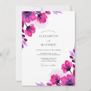 Invitation Mariage Fleurie Aquarelle Magenta