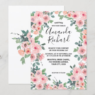 Invitation Mariage Fleurie Aquarelle Rose Tendre