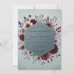 Invitation Mariage Fleurie Ardoise Claire
