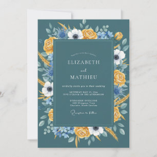 Invitation Mariage Fleurie Ardoise Moutarde