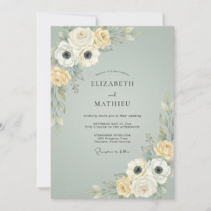 Invitation Mariage Fleurie Ardoise Poussiéreuse