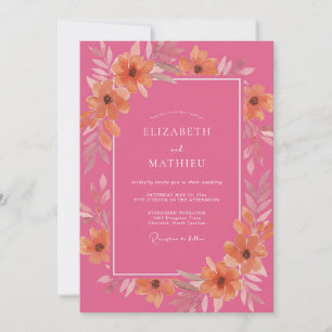 Invitation Mariage Fleurie Artistique Corail
