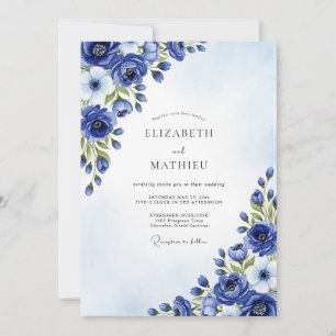 Invitation Mariage Fleurie au Cobalt