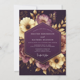 Invitation Mariage Fleurie Baroque Aubergine