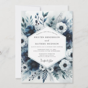 Invitation Mariage Fleurie Bleu Ardoise