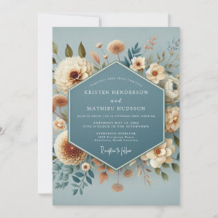 Invitation Mariage Fleurie Bleu Ardoise Poétique
