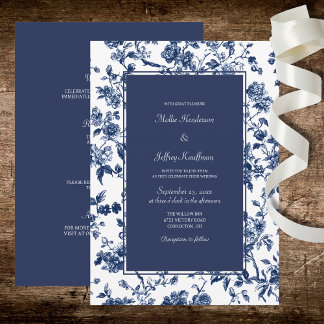 Invitation Mariage Fleurie Bleu Foncé 