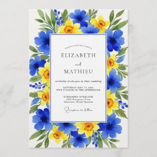 Invitation Mariage Fleurie Bleu Jaune