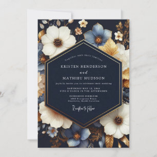 Invitation Mariage Fleurie Bleu Marine